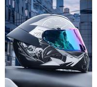 Full-Face Motorcycle Helmet Visors ECE Approved Full-Face Motorcycle Helmet with Sun Visor Men's/Women's Helmet 190° Field of Vision Four Seasons Helmet D1,XL60~61CM