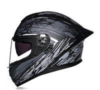 Full Face Motorcycle Helmet with Double Visor ECE Approved Various Lens Styles Helmet for Men Women Adults Moped Street Scooter Cruiser Black A,S 53-54