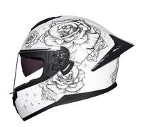 Full Face Motorcycle Helmet with Double Visor Full Face Helmets ECE Approved Various Lens Styles Helmet for Men Women Adults Moped Street Scooter Cruiser White A,L 57-58