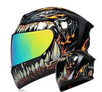 Full Face Motorcycle Helmet with Internal Sun Visor DOT Approved Helmets with Dual Visor Anti-Glare Motocross Street Bike Racing Crash Helmet for Men Women, with Design Graphics Orange Black,L