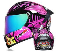 Full Face Motorcycle Helmet with Tinted/Black/Clear Sun Visor DOT/ECE Approved Men and Ladies Full-Face Motorbike Helmets Lightweight Moped Street Bike Racing Crash Helmet Pink 3,M