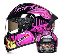Full Face Motorcycle Helmet with Tinted/Black/Clear Sun Visor DOT/ECE Approved Men and Ladies Full-Face Motorbike Helmets Lightweight Moped Street Bike Racing Crash Helmet Pink 1,M