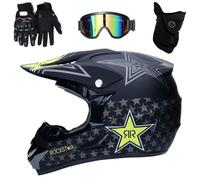 Full Face MTB Motocross Helmet Set, with Goggles Gloves Mask, Youth Kids Off Road Enduro Motorbike Karting Helmets, Downhill MX ATV BMX Racing Dirt Bike Crash Helmet(Matte Black,M/54-55CM)