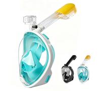 Full Face Snorkelling Mask, 180° Panoramic View, Anti-Fog Anti-Leak Dry-Top Snorkel Gear, Compatible with Action Cameras for Adults & Kids, Ideal for Beach Holidays (Green, L-XL)