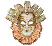 Full Face Venetian Jester Mask Mardi Gras Masquerade Hand Painted Joker Wall Decorative Art Collection (Golden)