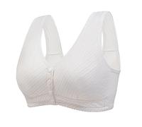 Full Figure Bra Front Buttoned Breathable and Undergarment for Middle Elderly Mothers Comfortable Gathering Women Thin Frameless Vest High Impact Push up Bandeau (Khaki, XL)