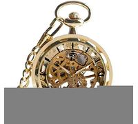 Full Gold Skeleton Pocket Watch Retro Vintage Steampunk Trendy Chain Mechanical Hand Winding Open Face Fashion Women Men Gifts Pocket Watch Gifts for Family