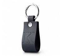 Full Grain Leather Alphabet Letter Keyring for Men & Women, Personalised Initial Keychain for Car & House Keys, Matte Black, Hot Embossed, Premium Gift (K)