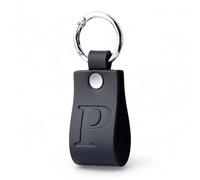 Full Grain Leather Alphabet Letter Keyring for Men & Women, Personalised Initial Keychain for Car & House Keys, Matte Black, Hot Embossed, Premium Gift (P)