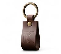 Full Grain Leather Alphabet Letter Keyring, Personalised Initial Keychain for Car & House Keys, Matte Brown, Hot Embossed, Premium Gift for Men & Women (K)