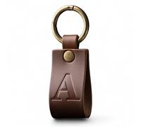 Full Grain Leather Alphabet Letter Keyring, Personalised Initial Keychain for Car & House Keys, Matte Brown, Hot Embossed, Premium Gift for Men & Women (A)