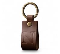 Full Grain Leather Alphabet Letter Keyring, Personalised Initial Keychain for Car & House Keys, Matte Brown, Hot Embossed, Premium Gift for Men & Women (N)