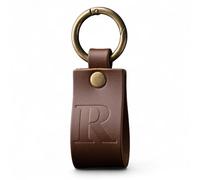Full Grain Leather Alphabet Letter Keyring, Personalised Initial Keychain for Car & House Keys, Matte Brown, Hot Embossed, Premium Gift for Men & Women (R)