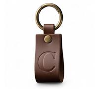 Full Grain Leather Alphabet Letter Keyring, Personalised Initial Keychain for Car & House Keys, Matte Brown, Hot Embossed, Premium Gift for Men & Women (C)