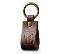 Full Grain Leather Alphabet Letter Keyring, Personalised Initial Keychain for Car & House Keys, Matte Brown, Hot Embossed, Premium Gift for Men & Women (E)