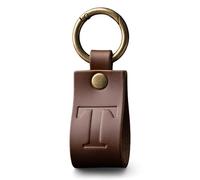 Full Grain Leather Alphabet Letter Keyring, Personalised Initial Keychain for Car & House Keys, Matte Brown, Hot Embossed, Premium Gift for Men & Women (T)
