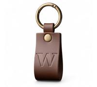 Full Grain Leather Alphabet Letter Keyring, Personalised Initial Keychain for Car & House Keys, Matte Brown, Hot Embossed, Premium Gift for Men & Women (W)