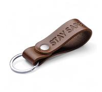 Full Grain Leather Keyring, Personalised Keychain for Men Women, Car Keys for Him Her Dad Husband, Handcrafted Hot Embossed Brown Genuine Leather Keyring in Gift Box, Minimal Pocket Size Deluxe Design