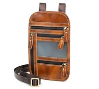Full Grain Leather Neck Wallet, RFID Blocking Passport Travel Pouch, Cognac | Crazy Horse Cowhide, YKK Zipper & Brass Hardware, 3-Way Strap, Multi-Pocket Organizer, Detachable & Adjustable Shoulder Strap