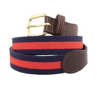 Full Grain Leather Needlepoint Belts for Men Handmade w/Cotton & Solid Brass Buckle - black - 40