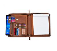Full Grain Leather Portfolio Folder A4 Organiser with Legal Pad Writing Case and Zip Padfolio Document Folder Conference for Men (Cognac) by JAJMO Legacy
