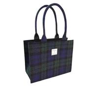 Full Harris Tweed 'Glencoe' Large Tote Handbag Present, Black Watch, 11" x 14.56" x 6.3"