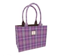 Full Harris Tweed 'Glencoe' Large Tote Handbag Present, Purple & Mint Check