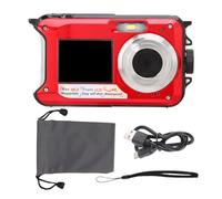 Full HD 2.7K 48MP 10ft Underwater Digital Camera 16X Digital Zoom Front Rear Double Screen Digital Camera (Red)