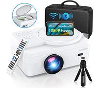 Full HD WiFi Bluetooth Projector Built in DVD Player, 8000LM 1080P Supported, Portable Mini DVD Projector for Outdoor Movies, 250" Home Theater, Compatible with iOS/Android/TV Stick/PS4/HDMI/USB/TF