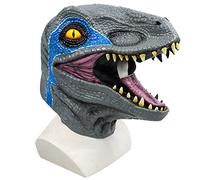 Full Head Realistic Latex Dinosaur Mask, Animal T-rex Mask for Halloween Christmas Costume Jurassic Party Props (Blue)