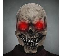 Full Head Skull Mask With Moving Jaw and Glowing Eyes - 3D Realistic Human Skeleton Mask for Halloween Cosplay Costume, Scary Creepy Devil Skeleton Headgear for Men & Women