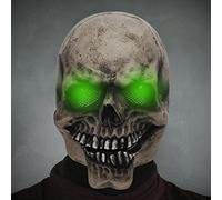 Full Head Skull Mask With Moving Jaw and Glowing Eyes - 3D Realistic Human Skeleton Mask for Halloween Cosplay Costume, Scary Creepy Devil Skeleton Headgear for Men & Women
