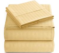 Full Italian Prestige Collection Striped Duvet Cover Set - 1800 Luxury Soft Microfiber Deep Pocket 4 Piece Bedding Set - Crinkle, Stain and Fade Resistant, Yellow Gold