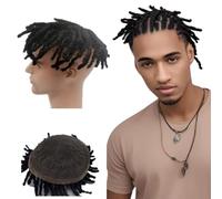 Full Lace Afro Toupee Human Hair Piece Men's Replacement System Men's African Braids for Black men 10 * 8" large one fit all size (#Braid)