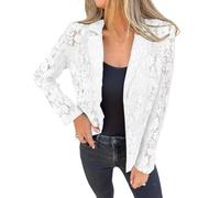 Full Lace and Knit Jacket,Women's Fashion Floral Lace Blazer Single Button Lapel Neck Sheer Mesh Jacket,Lightweight Floral Crochet Knit Sheer Cardigan Suit (White,L)