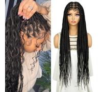 Full Lace Braided Wigs, Black Long Synthetic Small Box Braiding Hair Extensions Attached with Bangs for Black White Women