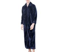 Full Length Bathrobe Men-Zip, Mens Dressing Gowns Fleece With Lapel Furry Collar Plain Towel Robe Winter Autumn Bathrobe For Loungewear, Warm & Cosy Changing Robe Mens Bathrobes