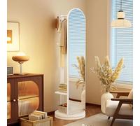Full-Length Floor Mirror with 360° Rotating Design & Coat Rack, Large Multifunctional Mirror for Living Room & Bedroom, W-40cm Stylish White Frame by