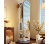 Full Length Floor Mirror with 360° Rotation Multi Functional Leaning Mirror with Coat Rack Stylish Gray Design for Bedroom & Living Room W 45cm
