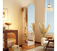 Full Length Floor Mirror with 360° Rotation Multi Functional Standing Mirror with Coat Rack Large Wood Frame Mirror for Living Room & Bedroom W 40cm