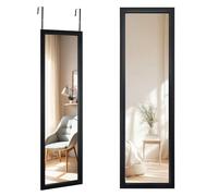Full Length Mirror 110x33CM Over Door Wall Mounted Mirror with Adjustable Hooks for Bathroom Wardrobe Bedroom (Black)