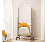 Full Length Mirror on Rolling Wheels, 65"x23" Arch Mobile Standing Mirror Floor Mirror, Adjustable Large Tilting Swivel Mirror with Metal Stand, Modern Dressing Mirror Body Mirror, Black