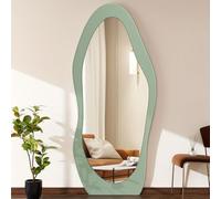 Full Length Mirror Oversize Irregular Wavy Mirrors 150 x 60cm Wood Full Body Mirror Standing Wall Mounted Mirrors for Living Room Bathroom Bedroom Entryway Decor Green