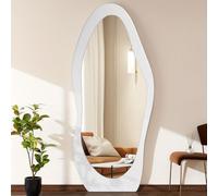 Full Length Mirror Oversize Irregular Wavy Mirrors 150 x 60cm Wood Full Body Mirror Standing Wall Mounted Mirrors for Living Room Bathroom Bedroom Entryway Decor Green