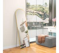 HOMCOM Full Length Mirror, 162x50cm Arched Free Standing Floor Mirror with Aluminium Alloy Frame, Hanging or Leaning for Living Room, Bedroom, Gold Tone Frame
