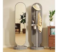 Full Length Mirror with Clothes Rack, 360° Rotatable Floor Standing Design with 3 Hooks & Storage Shelf for Bedroom, Entryway & Closet Organization