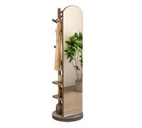 Full Length Mirror with Coat Rack - 360° Rotating Solid Wood Floor Stand for Bedroom/Living Room, Stylish 2-in-1 Space-Saving Design