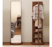 Full Length Mirror with Coat Rack 360° Rotating Solid Wood Large Full Body Dressing Mirror,for Living Room Bedroom And Apartment,with Hanging Hooks 2-in-1 Freestanding Floor Mirror Clothes Hanger