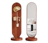 Full Length Mirror with Coat Rack - Free Standing Dressing Mirror with Hooks for Bedroom & Cloakroom - Stylish Brown, 36x168cm