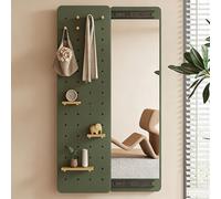 Full Length Mirror with Coat Rack, Invisible Design, Solid Wood Construction, Perfect for Living Room or Bedroom, 47 x 15 in